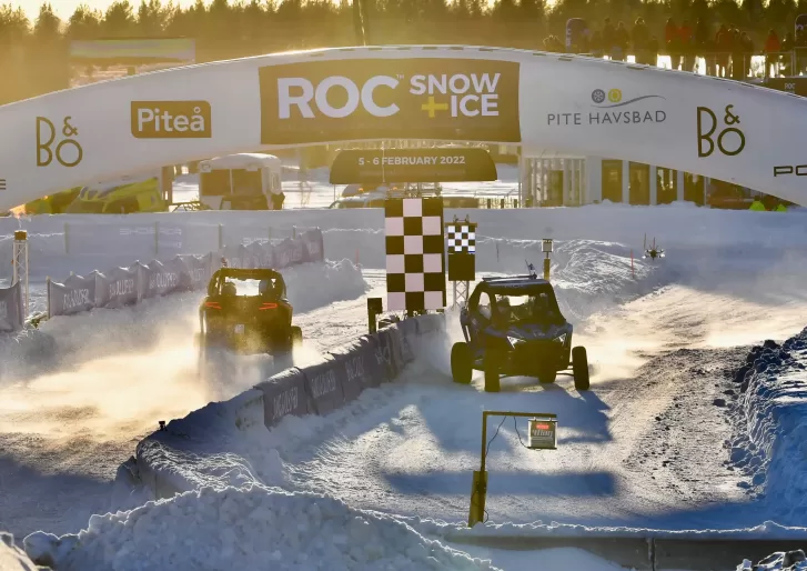 Motorsports cars racing in the snow at Roc Snow and Ice race