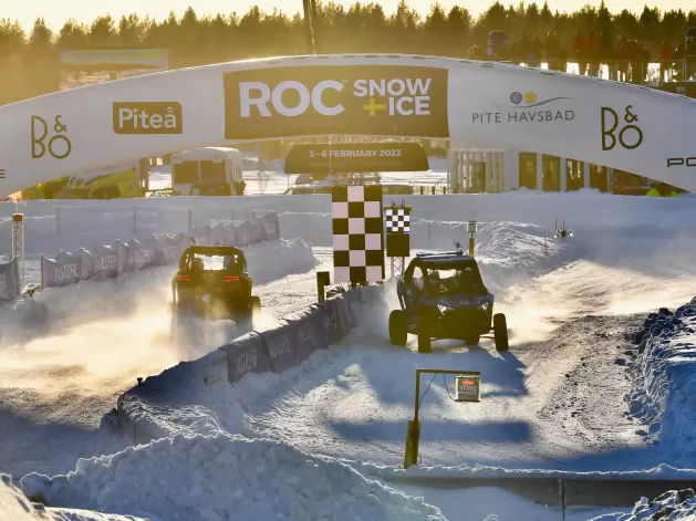 Motorsports cars racing in the snow at Roc Snow and Ice race