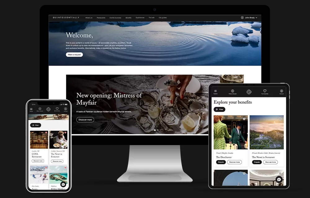 Quintessentially's Members' portal release - app, mobile, desktop and tablet view