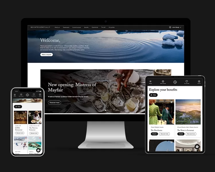 Quintessentially's Members' portal release - app, mobile, desktop and tablet view