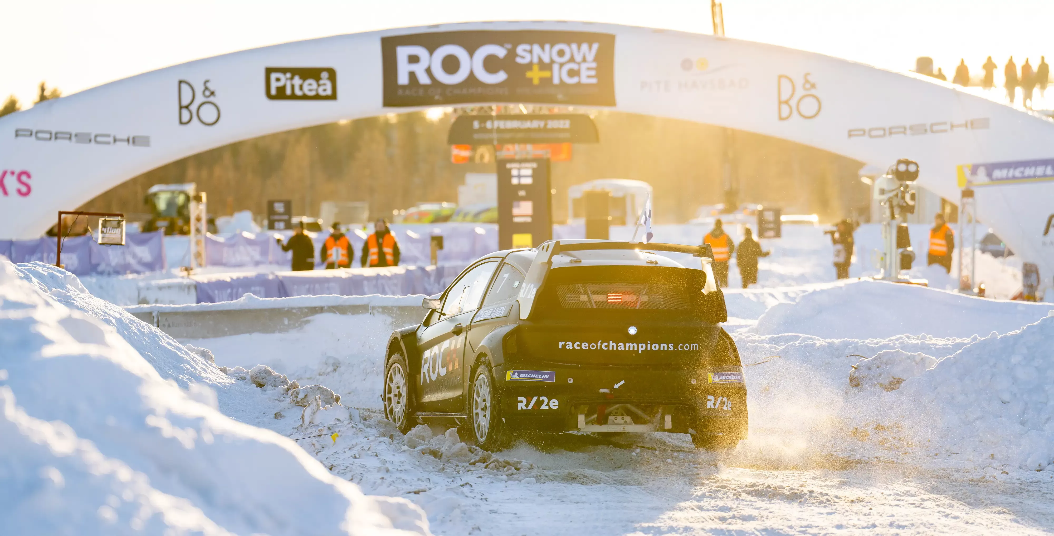 Motorsports cars racing in the snow at Roc Snow and Ice race