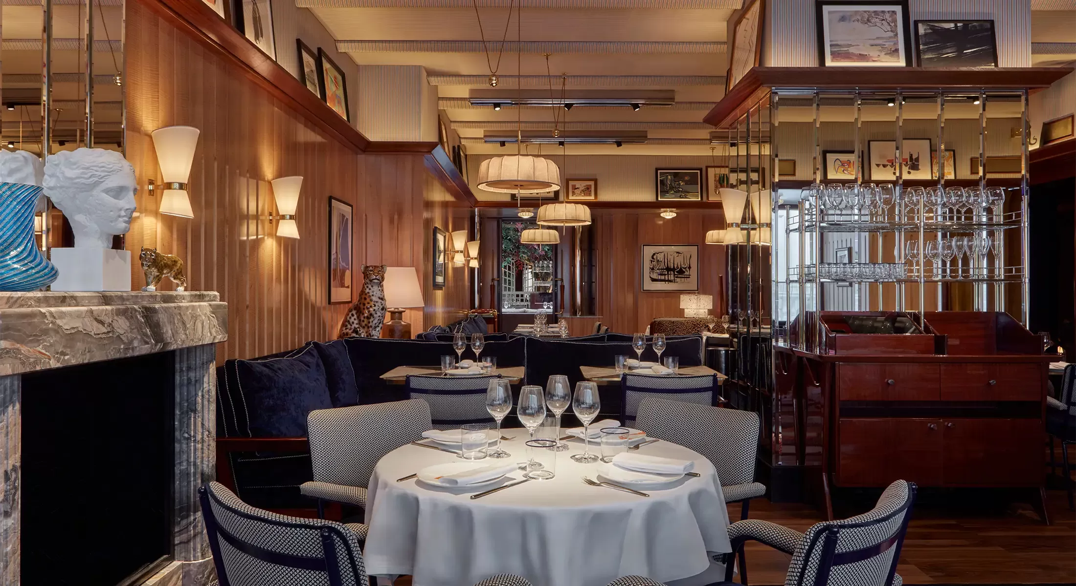 Luxury restaurant dining room interior of new restaurant Il Gattopardo in London, Mayfair