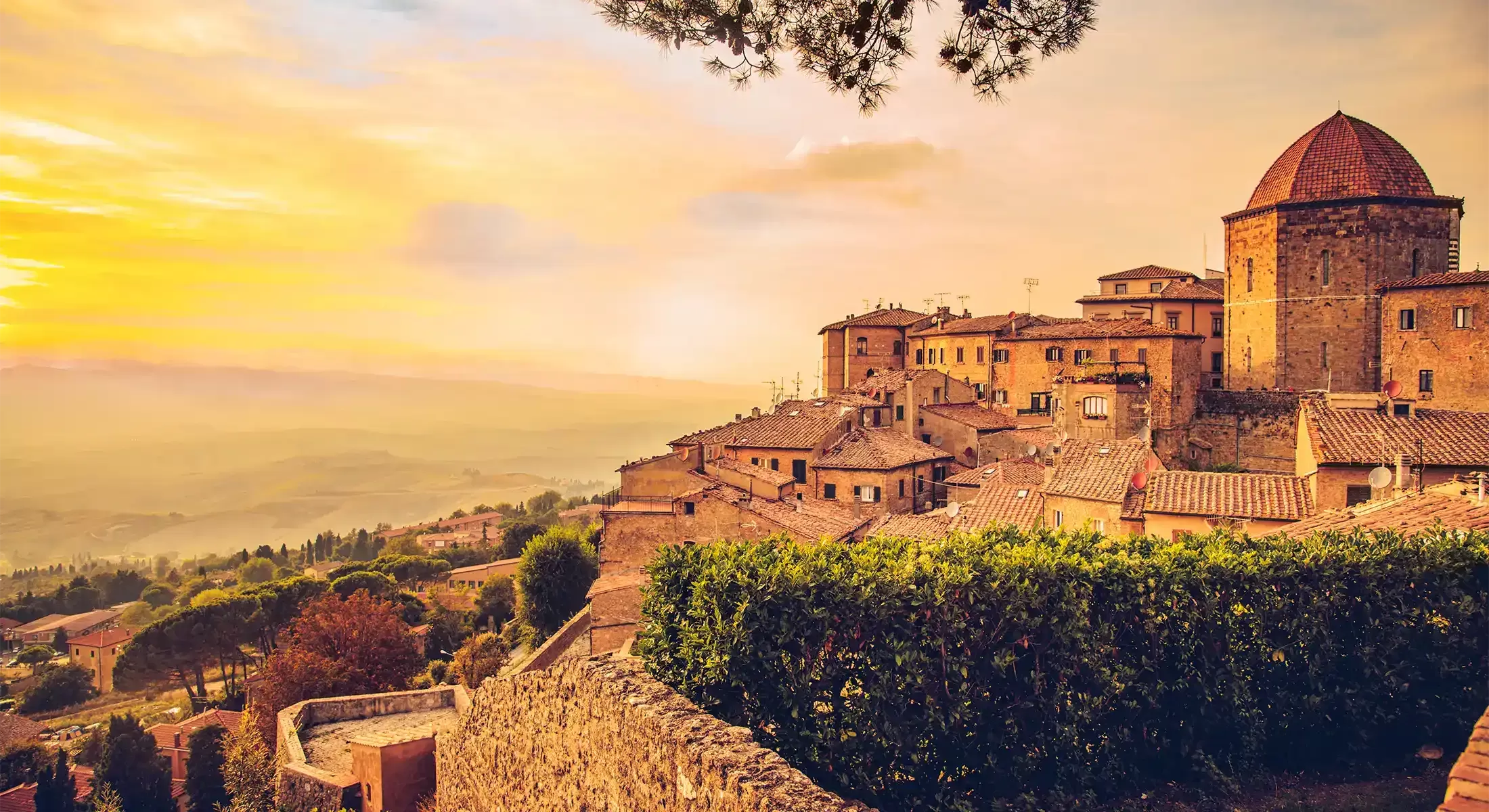 Beautiful town at sunset in Tuscany