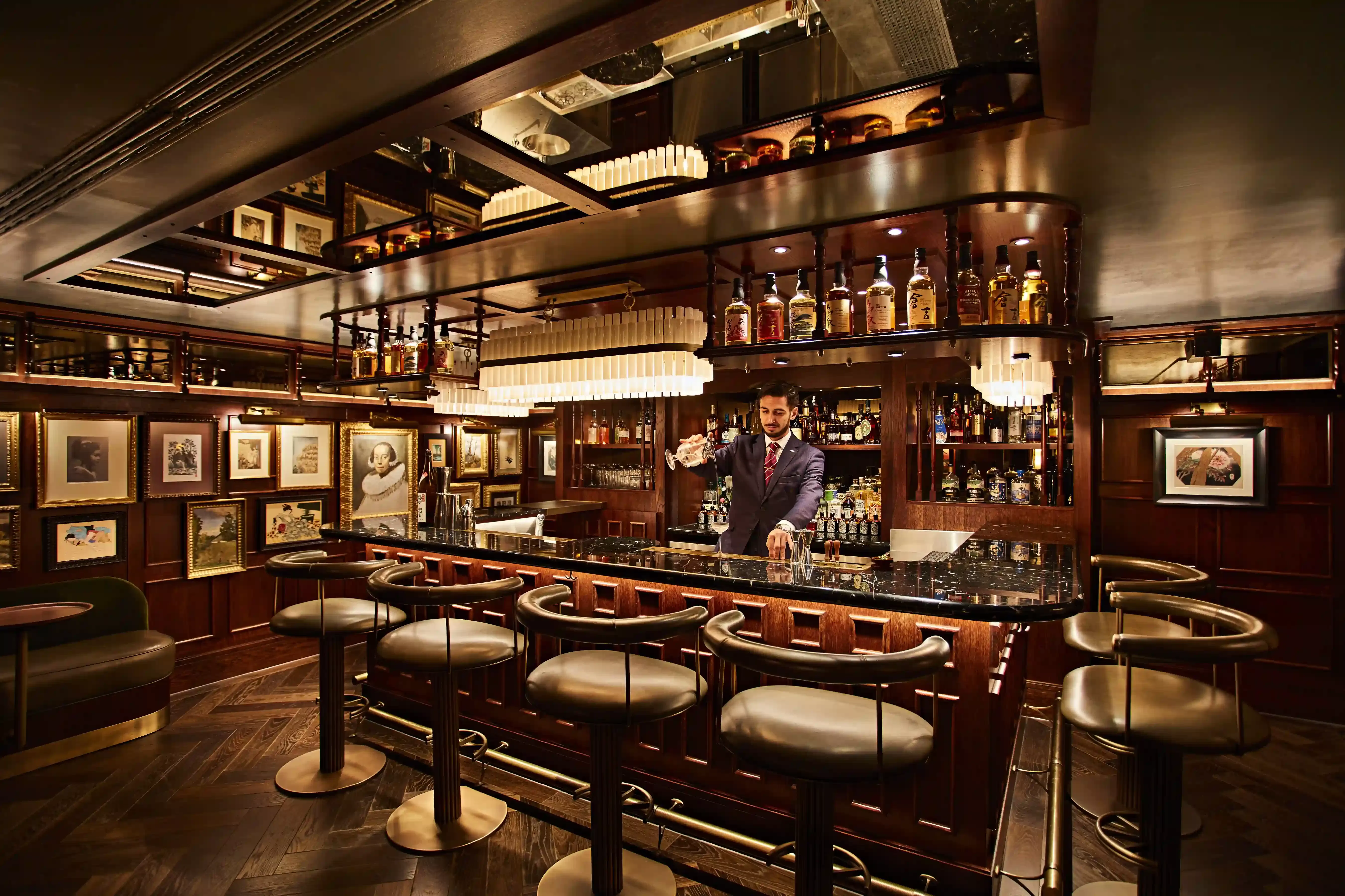 Retro vintage interior at Pietro Rizzo at the bar at The Aubreys cocktail